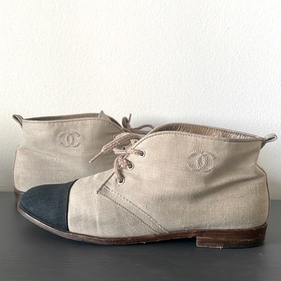 Chanel vintage CC logo canvas booties cream US 7 - Picture 1 of 11